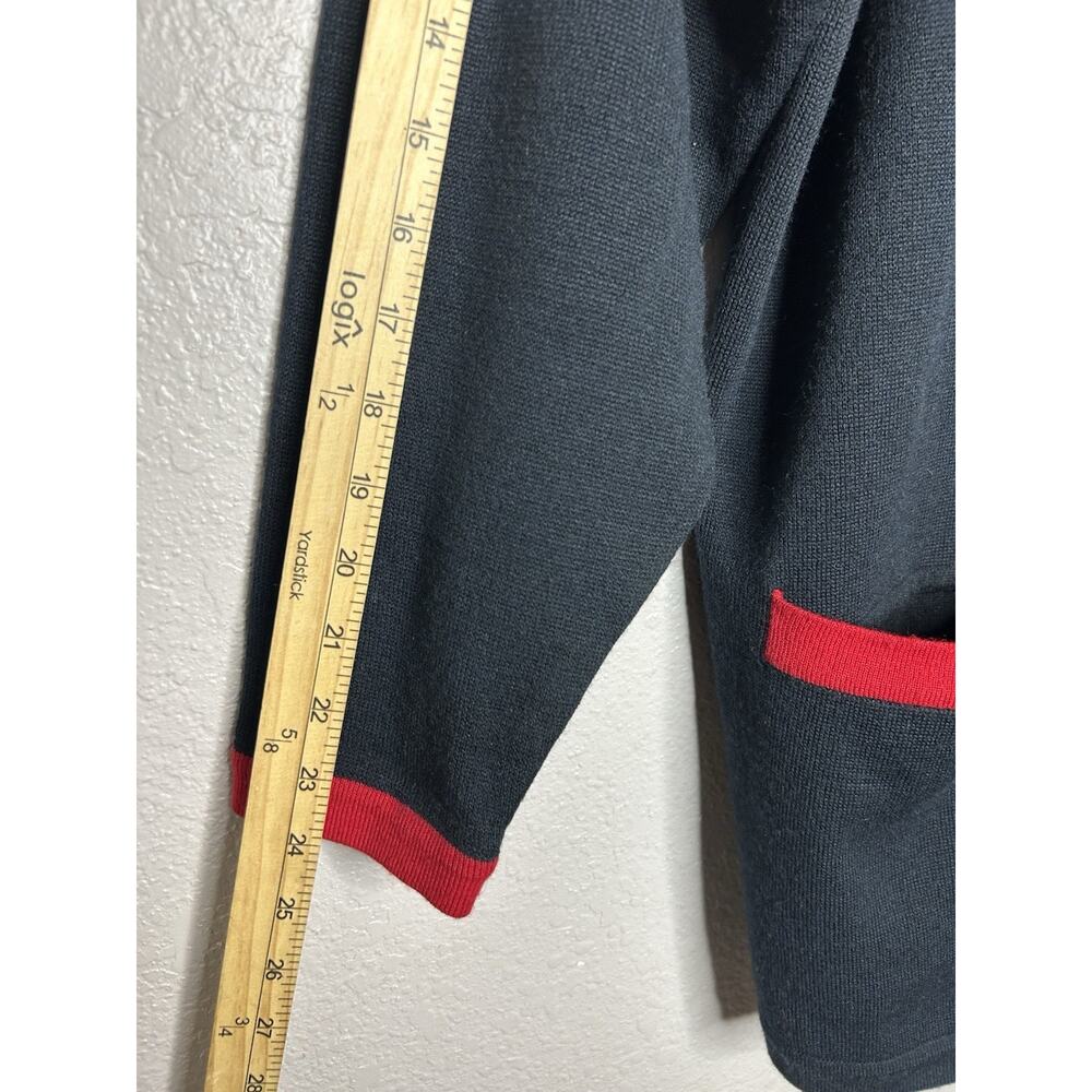 Vintage Liz Claiborne Collection Navy Red Cardigan Lambs Wool Academia Classic L - Picture 2 of 9